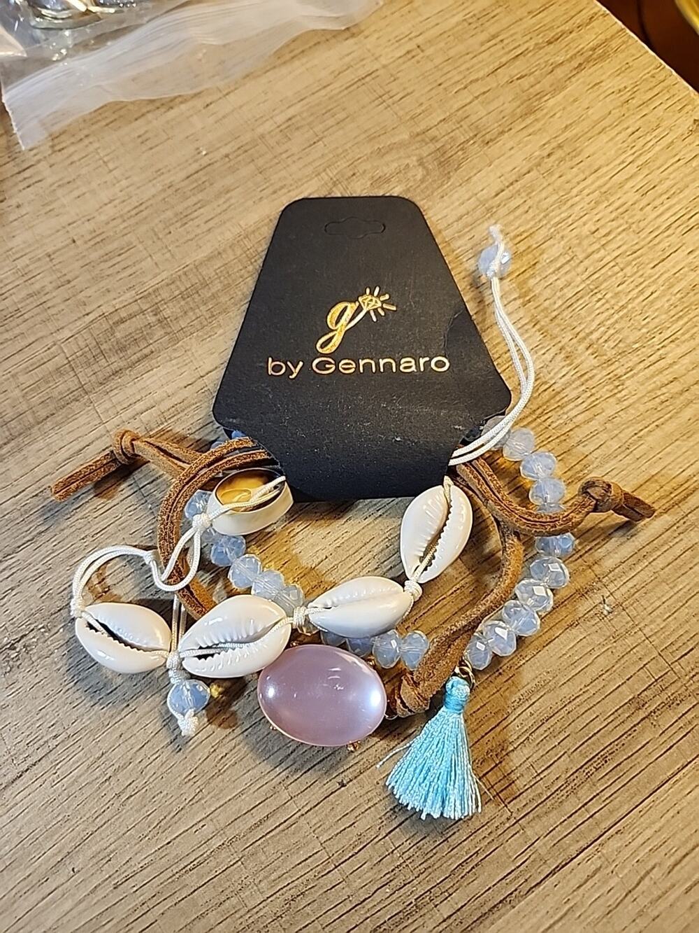 G by Gennaro 3 Bracelets Shells Beads Stone Tassel Adjustable MISSING 2 SHELLS